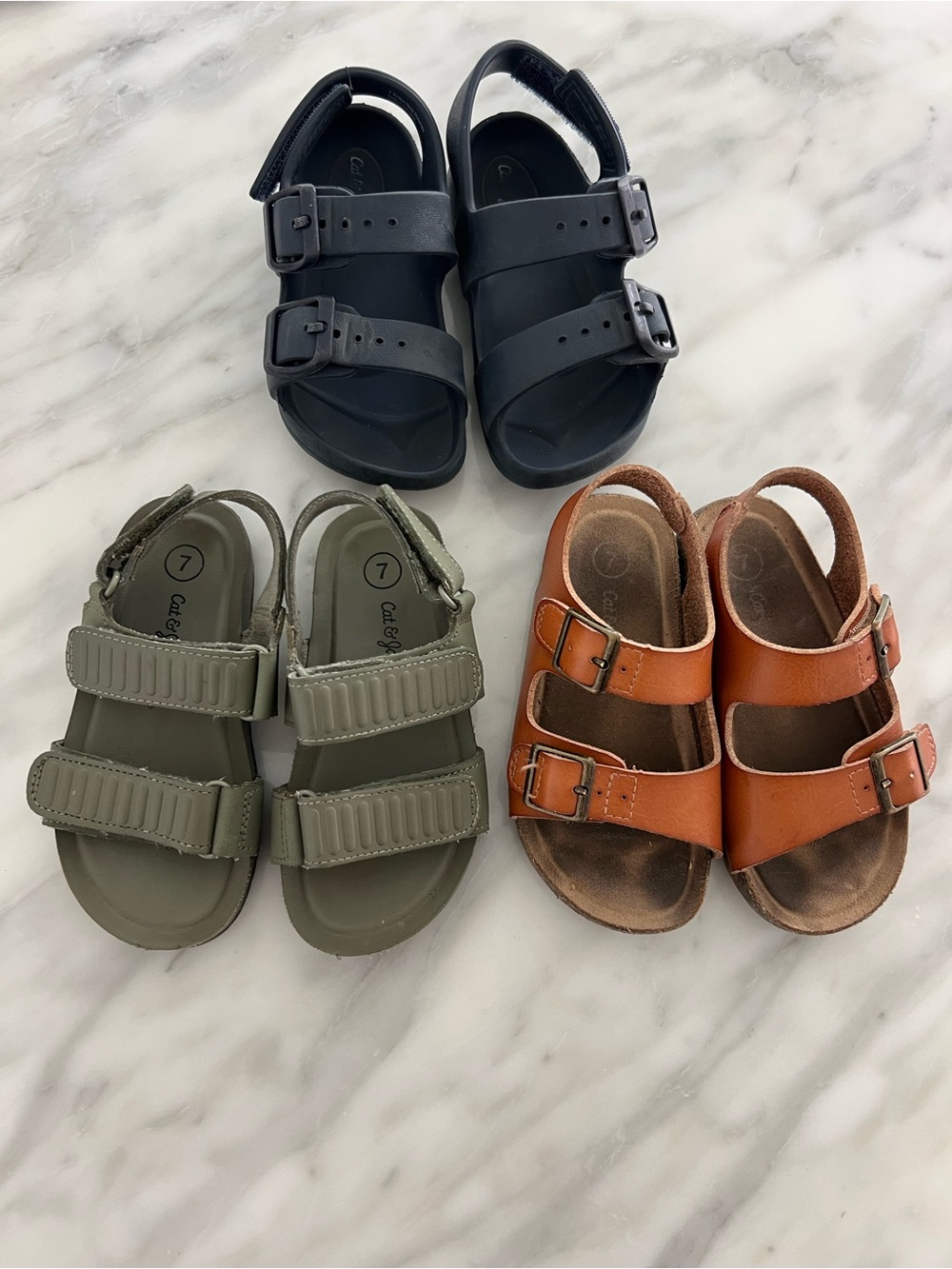 Cat & Jack Kids Sandals in Black, Olive, and Brown Leather Size 7